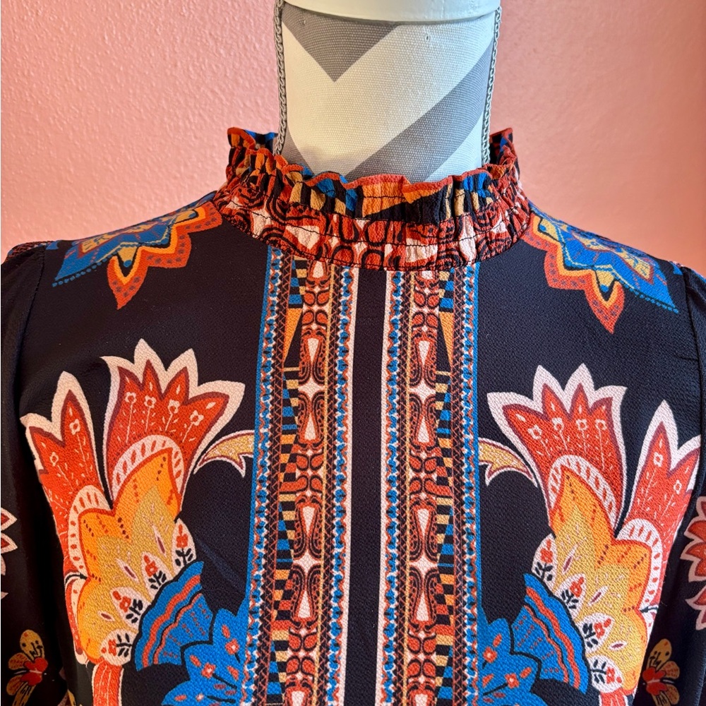Braeve Floral Print Ruffle Neck Blouse - Picture 2 of 6